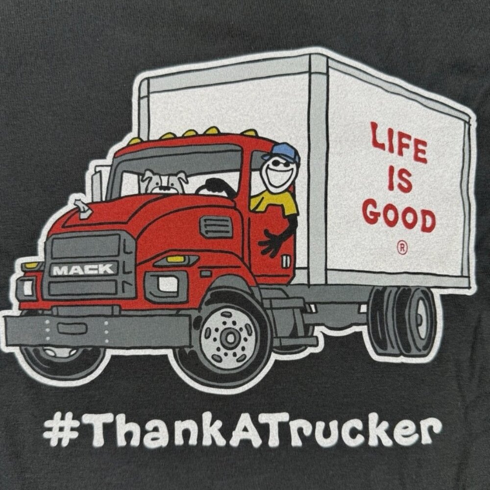 Life Is Good Shirt Mens XL Black Mack Trucks Thank A Trucker Crusher Tee NWT New